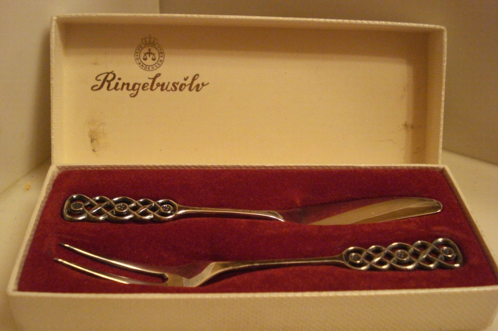 David Andersen 830S Silver Norwegian Ringebu Pickle/Butter Fork & Knife in Box