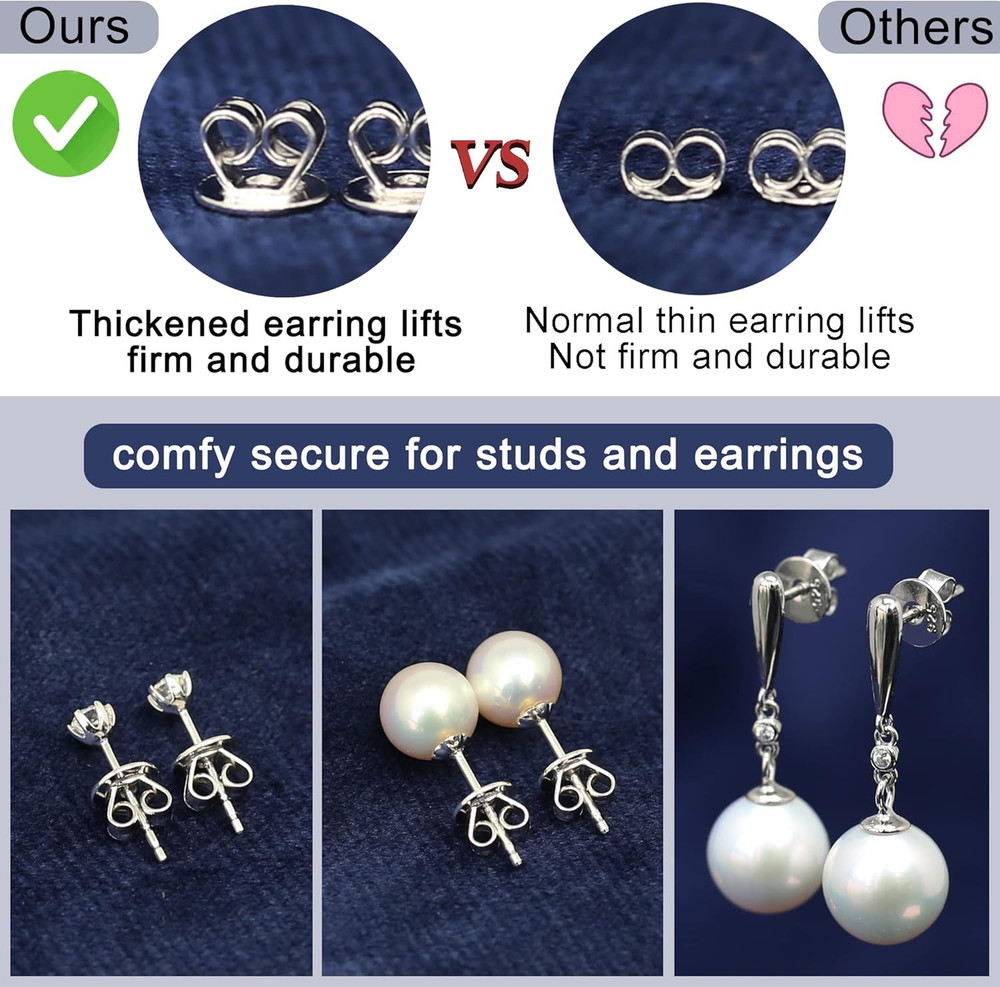Sterling Silver Earring Backs for Studs Pierced Secure Flat Earrings Backs Repla