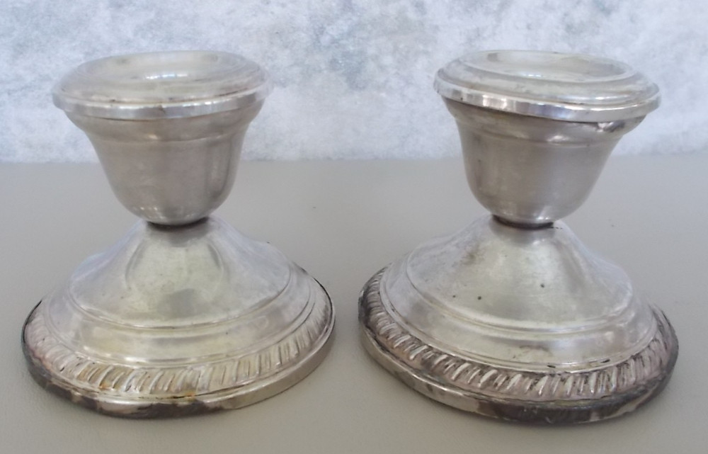 Pair Vintage 2 1/2" Crown Sterling Silver Weighted Candlestick Holders B