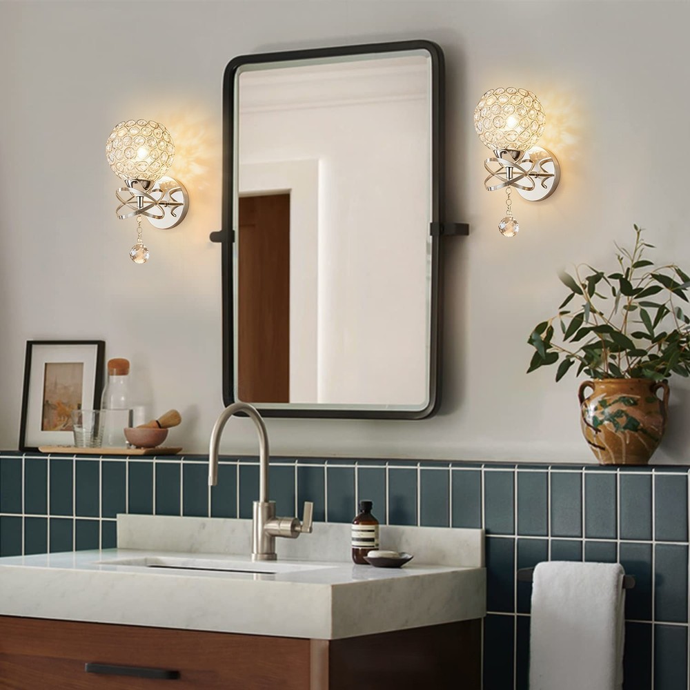 4-Pack Silver Crystal Wall Sconces – E26 Hardwired Modern Wall Lights