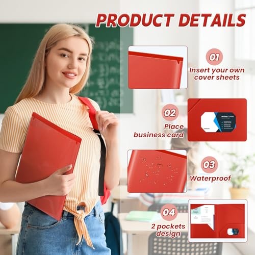 Pack Plastic Folders with Clear Front Pockets Heavy Duty File Folders 60 Red