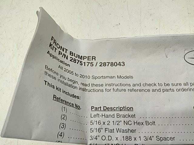 Bumper Front- Hardware Only - ---- POLARIS NOS