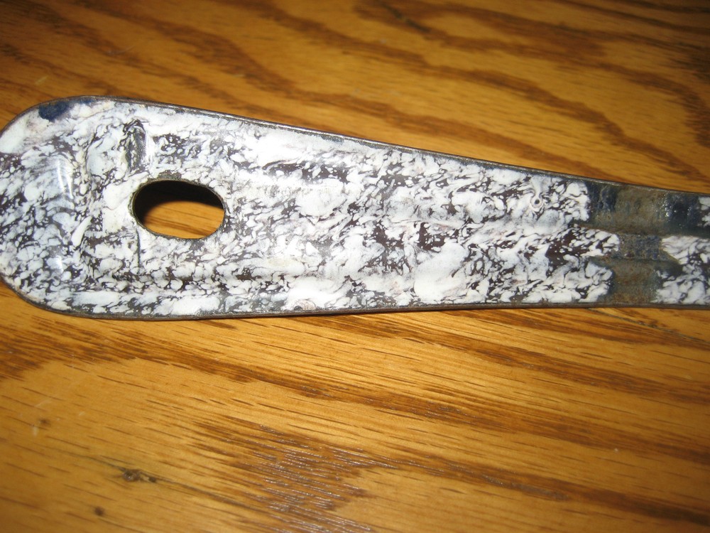 PRIMITIVE BLACK & WHITE SPECKLED GRANITEWARE METAL SPOON