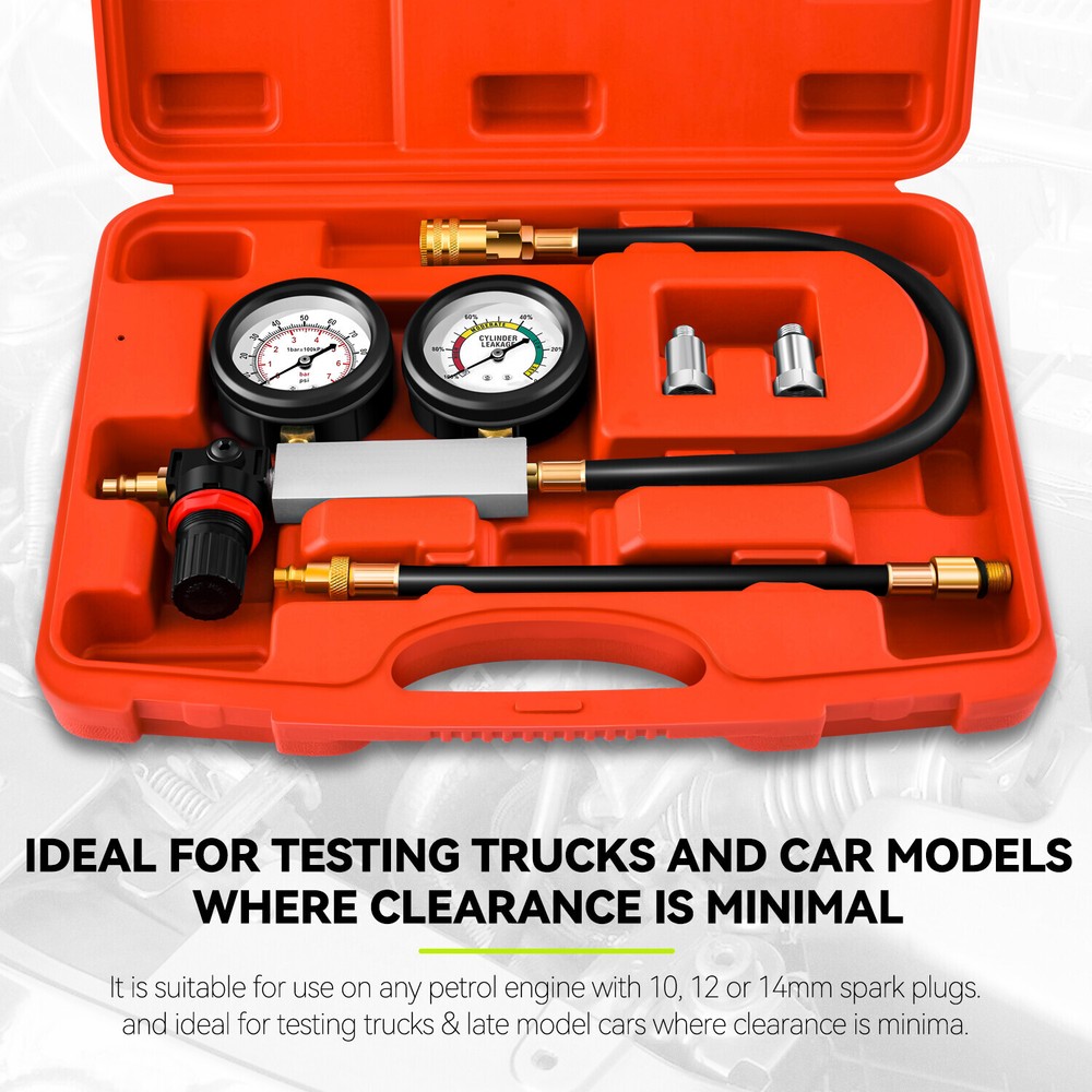 TU-21 Steel Cylinder Leakdown Detector Engine Compression Tester Kit 100 Psi Red
