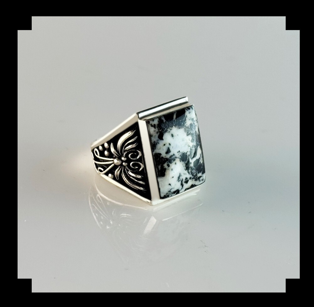 Handcrafted Sterling and White Buffalo Men's Ring Size 13 1/2