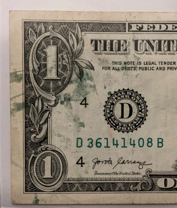 2017 $1 Bill With A Matte Inking Error