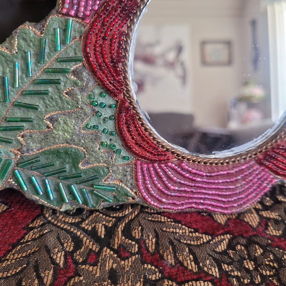 Antique Beaded Rose Vanity Hand Mirror
