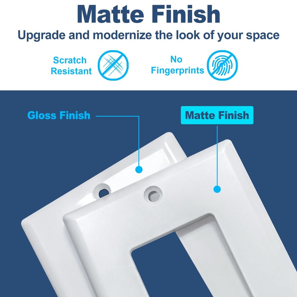 CML Matte White Decorator Wall Plates, 50 Pack Electrical Outlet Receptacle C...