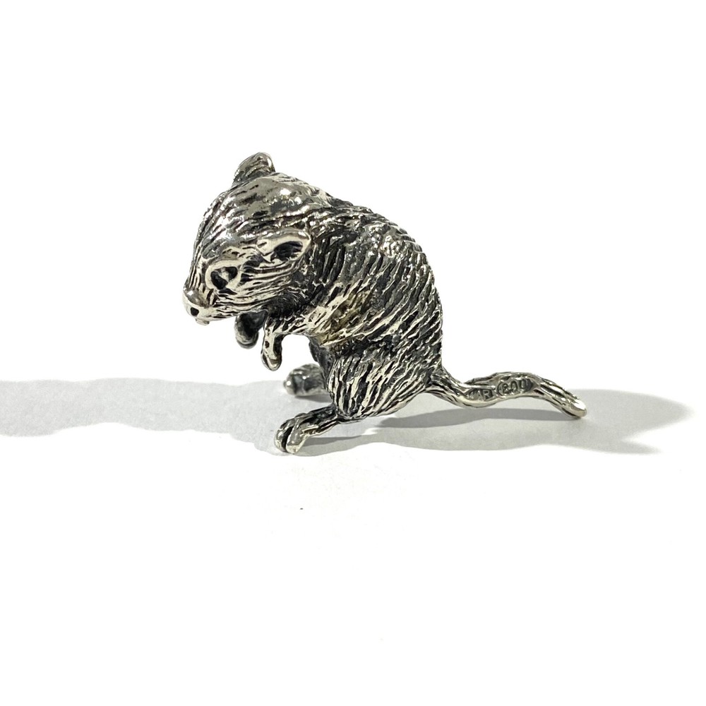 vintage solid silver mouse  miniature ,  hallmarked italian figurine