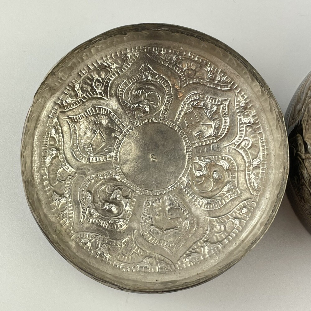 Antique Indian Solid Silver Tested Embossed Lidded Jar / Cannister 7cm X 7cm