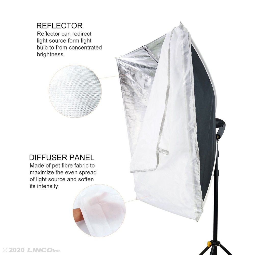 LINCO 1 Softbox Light Stand Photo Studio Continuous Lighting Kit with 2 Bulb