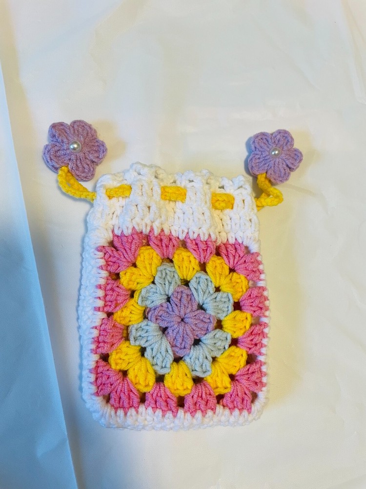 Crochet drawstring bag