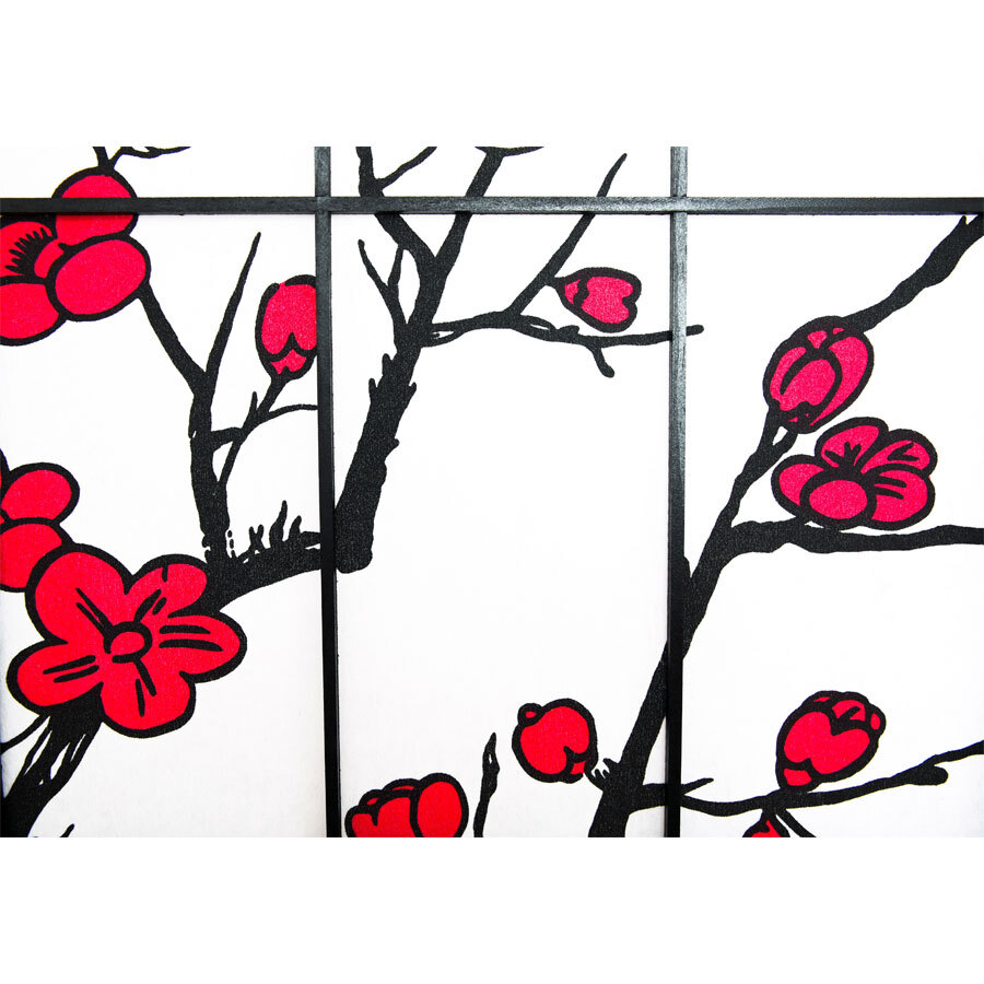 4, 6, 8 Panel Plum Blossom Screen Room Divider White & Black Frame