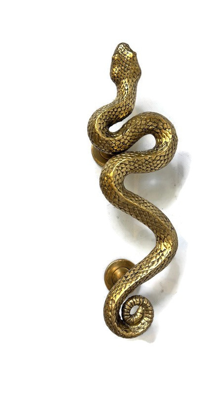 2 Heavy Solid Brass Rattlesnake Door Handles 14” (36cm) Rustic Antique Pull Grab