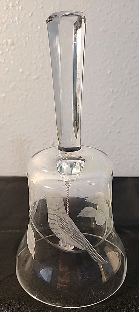 Large 8" Glass Etched Bell Vntg