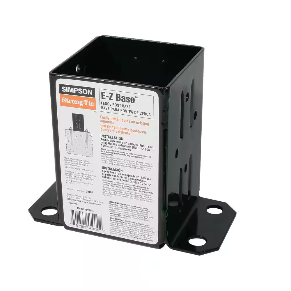 E-Z Base Black Powder-Coated Post Base for 4X4 Nominal Lumber