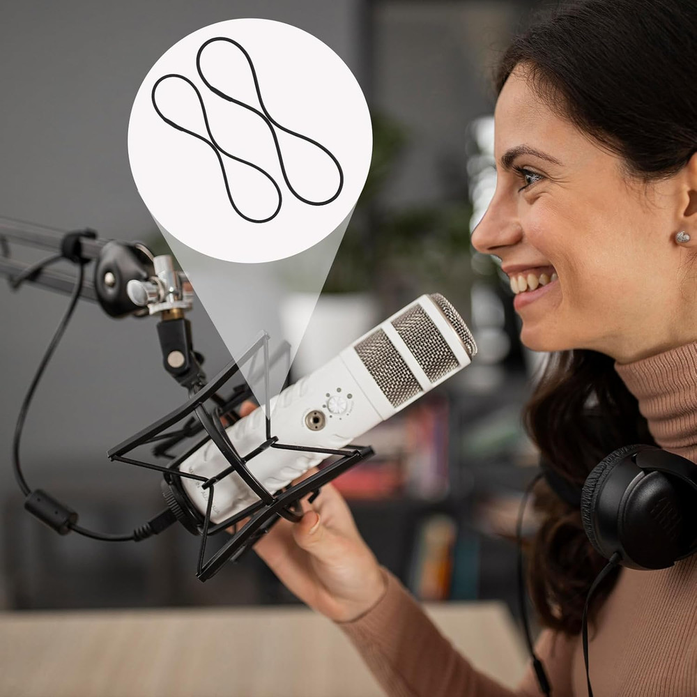 8PCS Microphone Shock Mount Rubber Ring, Black Universal Elastic Bands Replac...