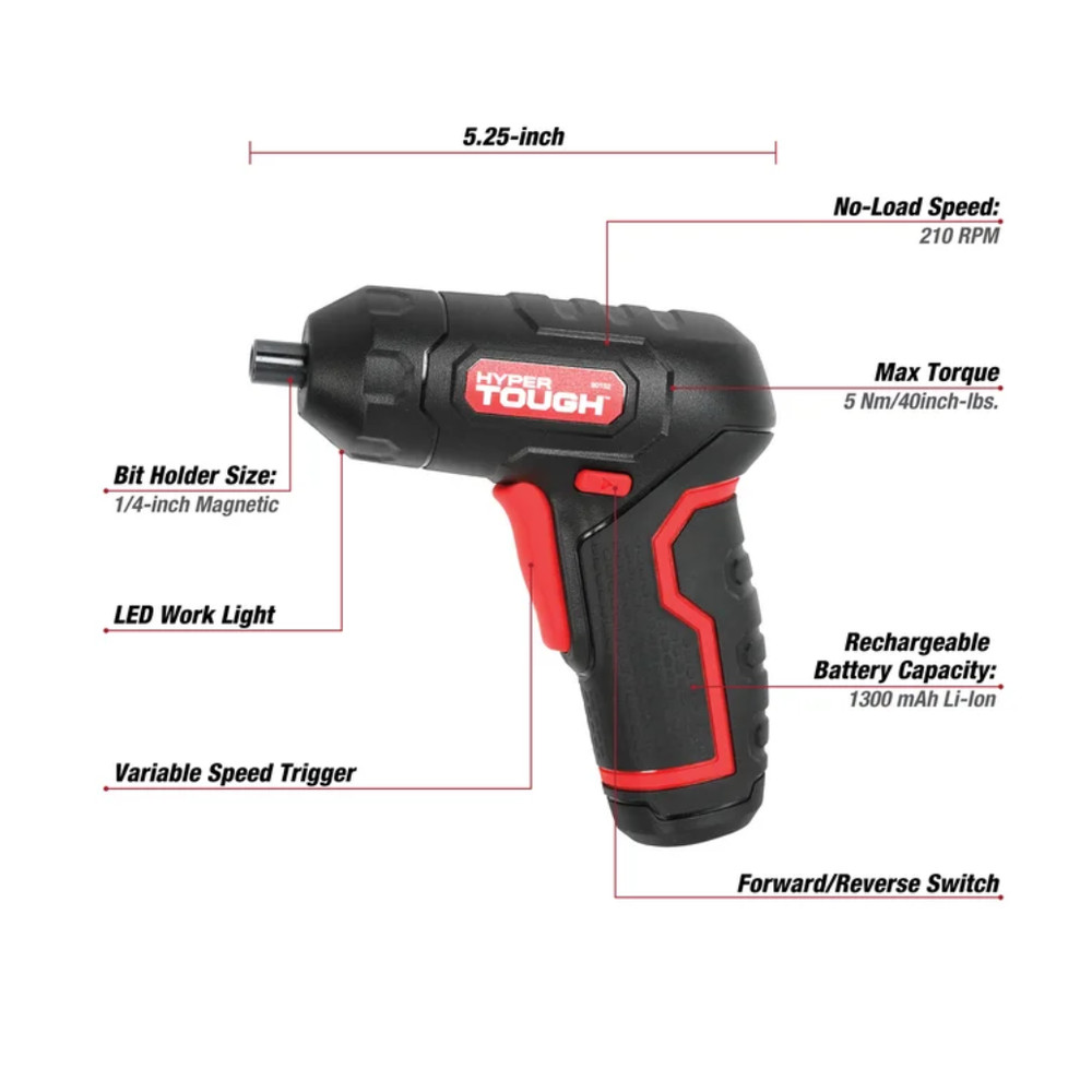 Hyper Tough 4-Volt Max Lithium-Ion Angle Grip Screwdriver with Charger