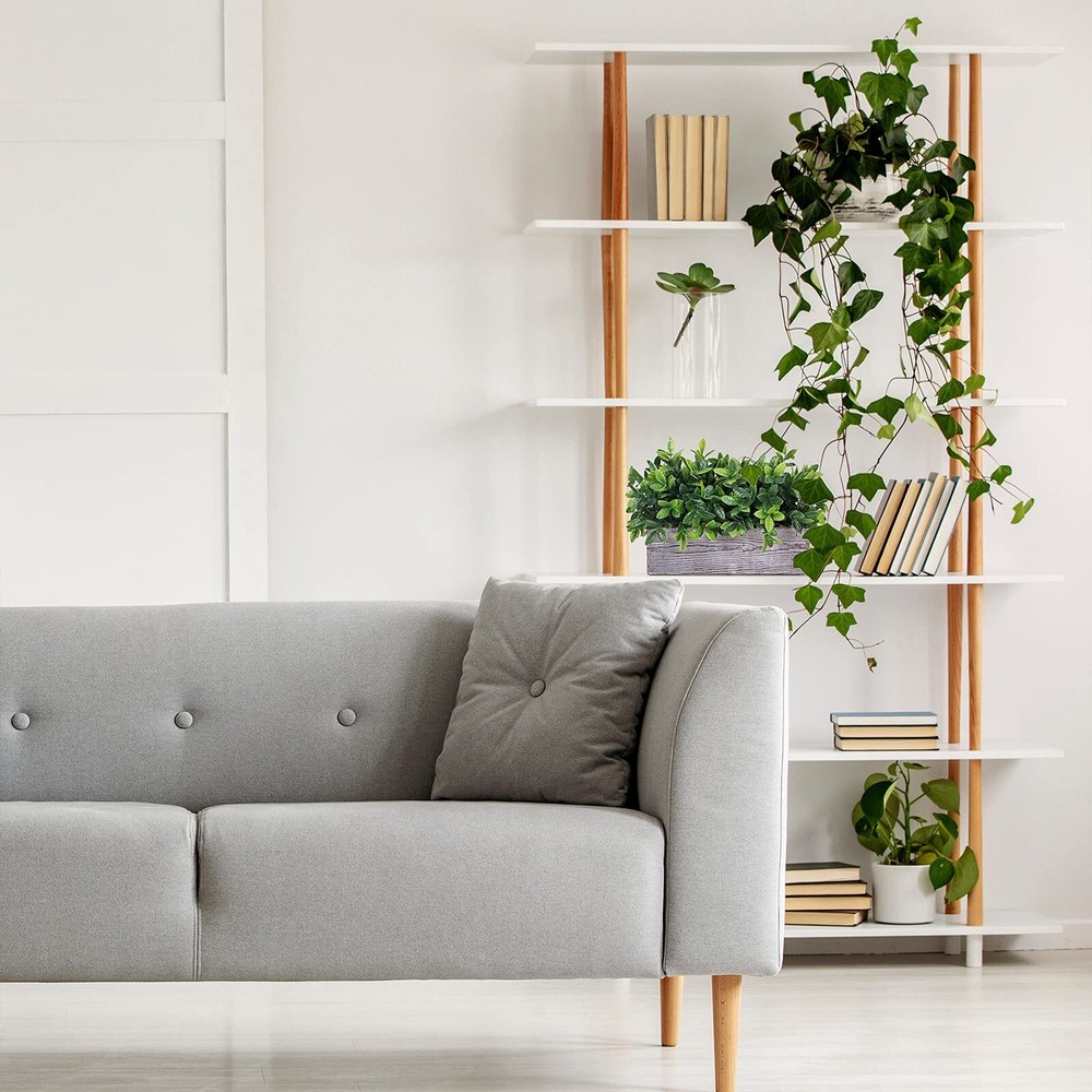 Artificial Eucalyptus Plant in Rustic Rectangular Wooden Planter Box Faux Pot...