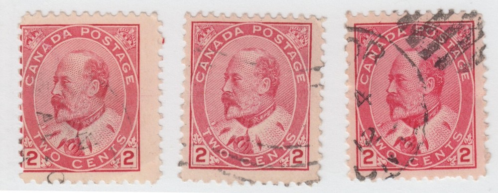 Canada: #90 2c KEVII Study LOT (x9) Guide Dot (left oval) Guideline (right) Used