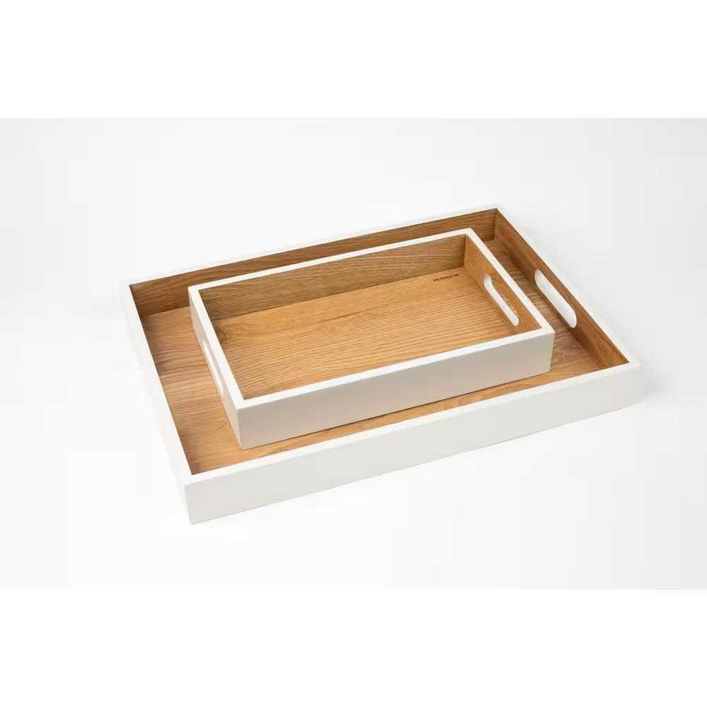 Ash Wood White Tray with Handles Set