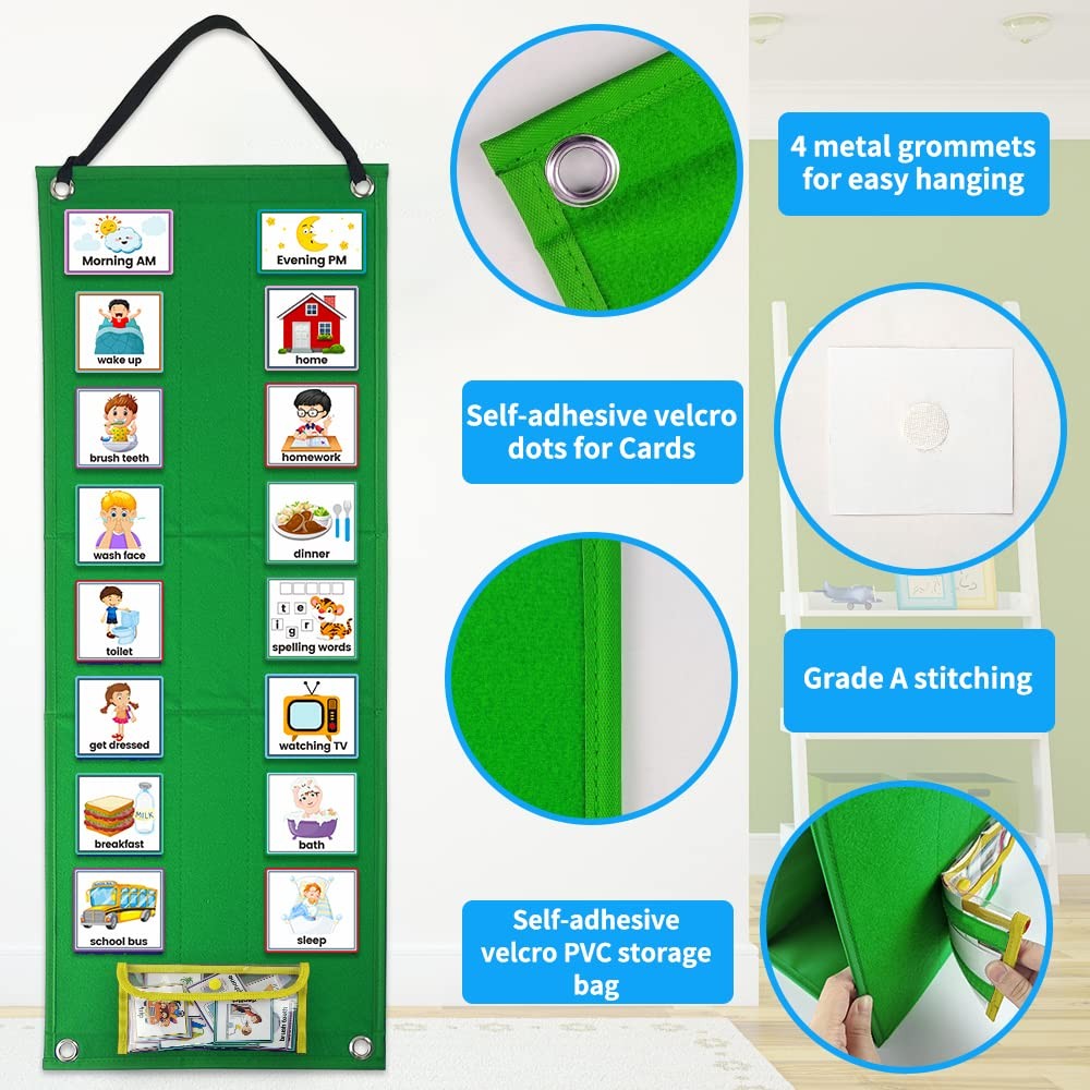Visual Schedule Chart for Kids - Daily Routine & Autism Learning Tool Green