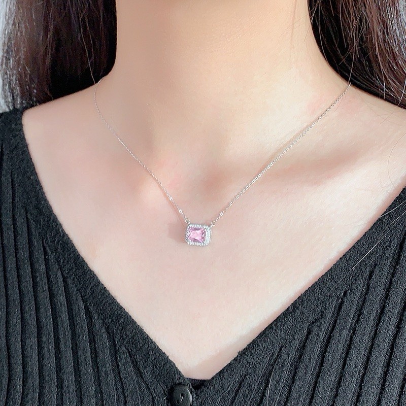 925 Silver Square Green Gemstone Necklace