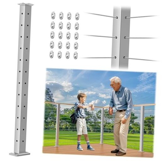 42" Corner Post for Deck Cable Railing Kit System, 1 x Corner Post 1 Brushed