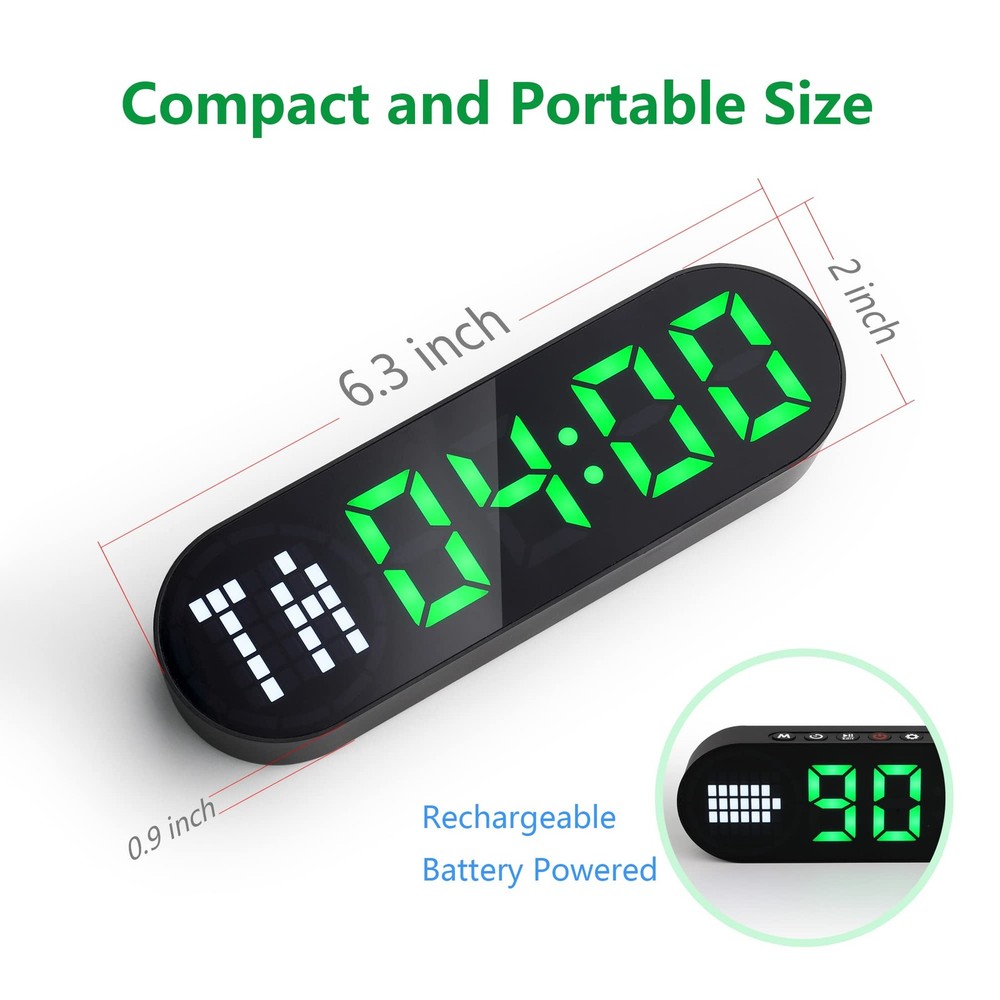 Portable Gym Timer Battery Powered, Magnetic Interval Small, Black+green