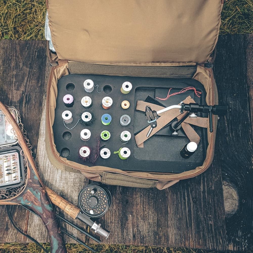 Fly Tying Kit with Multiple See-Through Pouches and Tying Tool Stations and S...