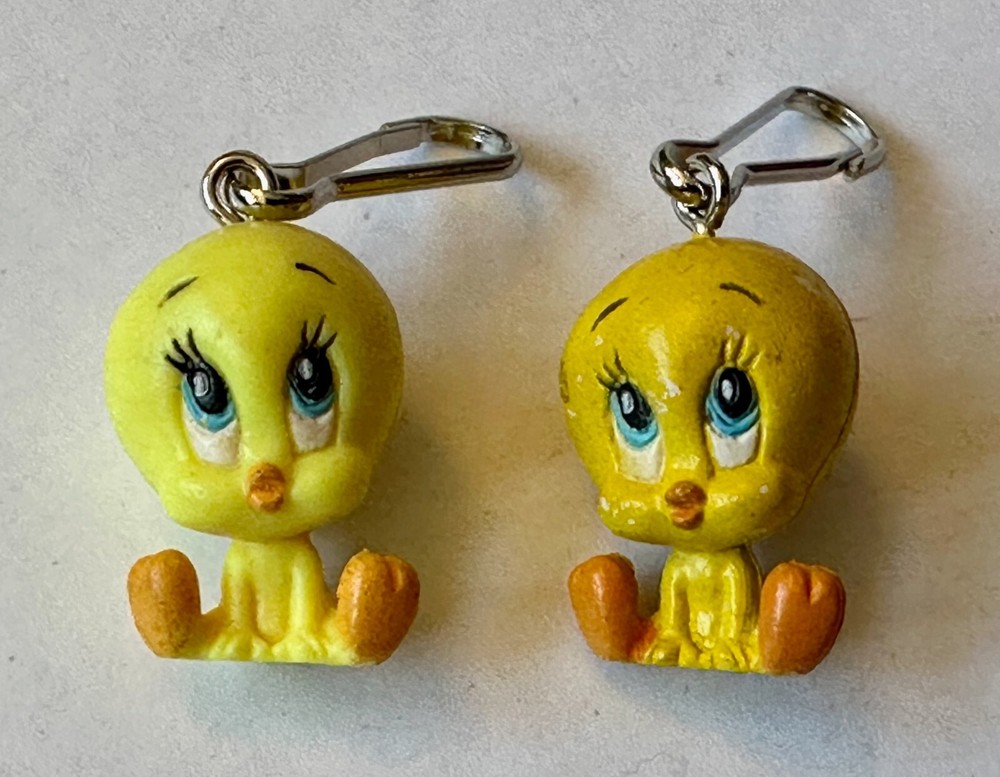 2 tweety bird 1" charm zipper pull clip on keychain