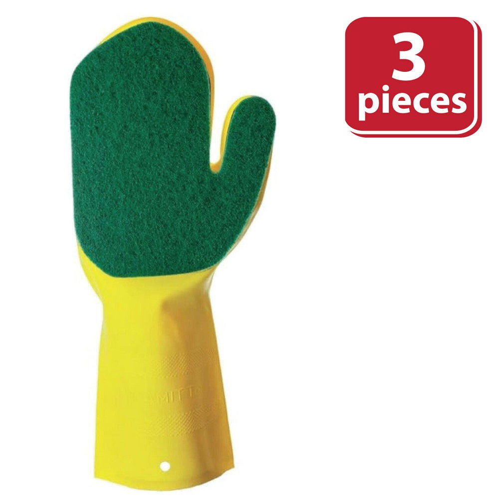 Kleen Mitt Medium Grade Scouring Pads, Right Hand, Green (Pack of 3)