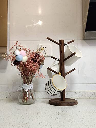 Mug Holder TreeCoffee Mug RackCoffee Cup Holder with 6 HooksWood Coffee Mug H