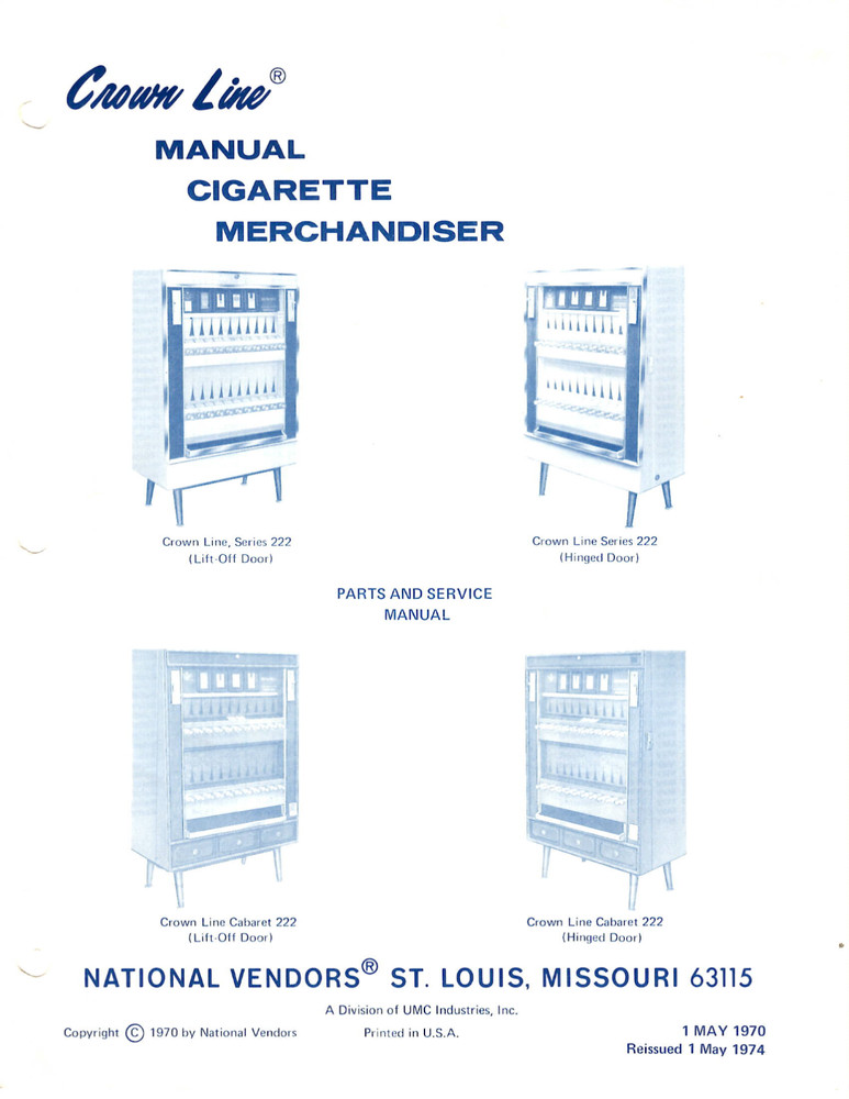 Crown Line Cigarette Merchandiser Manual - You Select Option - 120 pgs