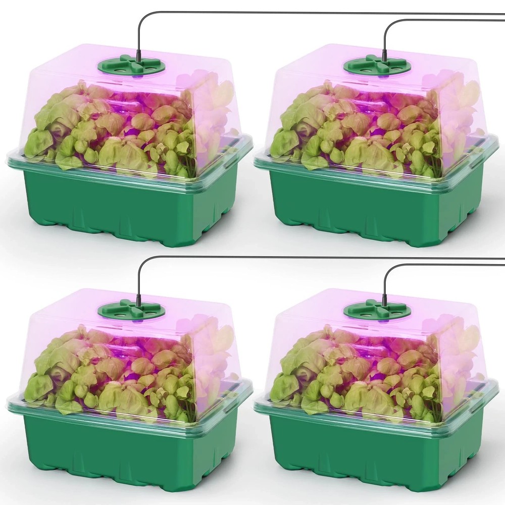 Seed Starter Kit with Grow Light Elevated Seedling Tray Adjustable Humidity Dome