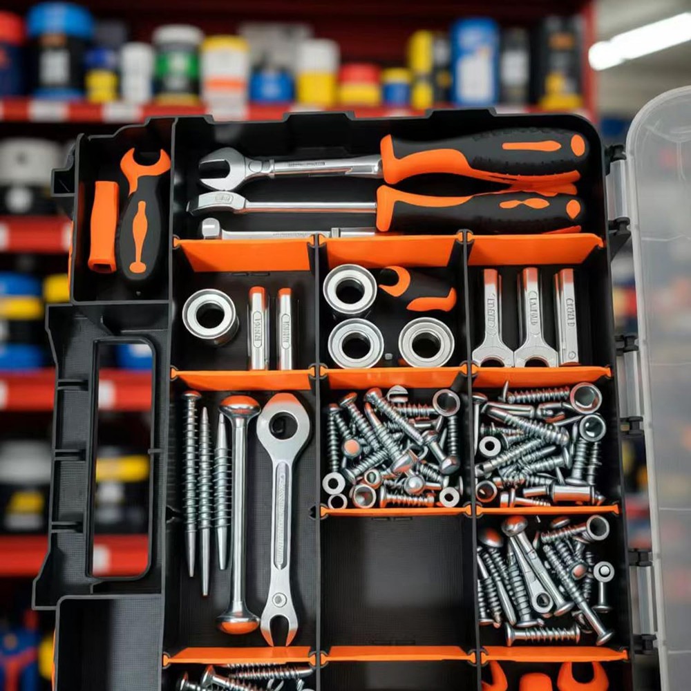 34-Compartment Double Side Tool Box Organizer with Removable Dividers Case