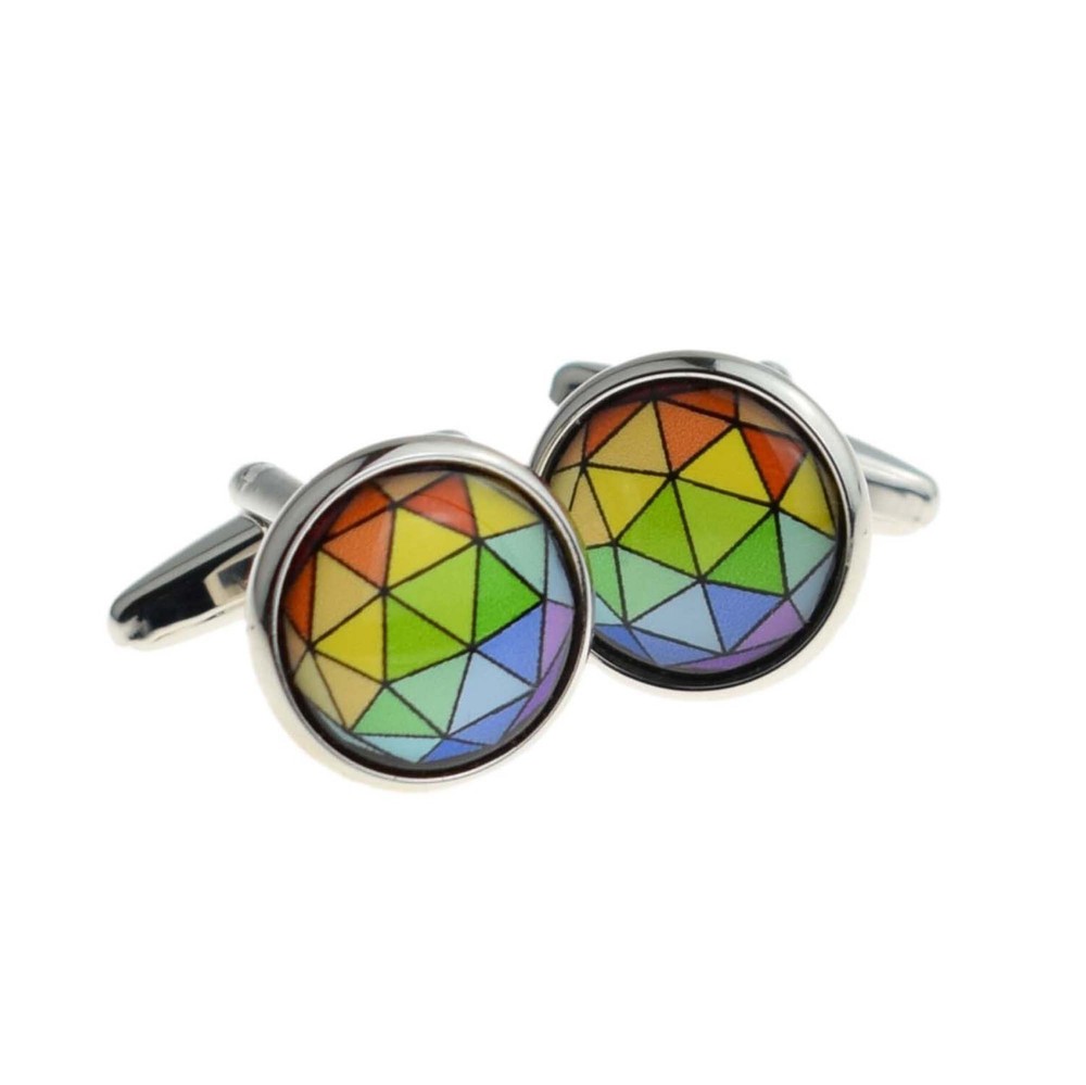 Multicoloured Geometric Design Round Cufflinks Presented in a Personalised Box