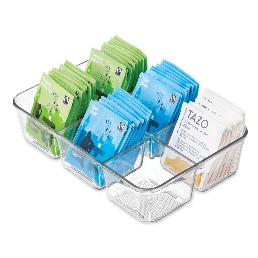iDesign Clear Tea Bag & Sugar Packet Organizer for Extra Large, 3 Section