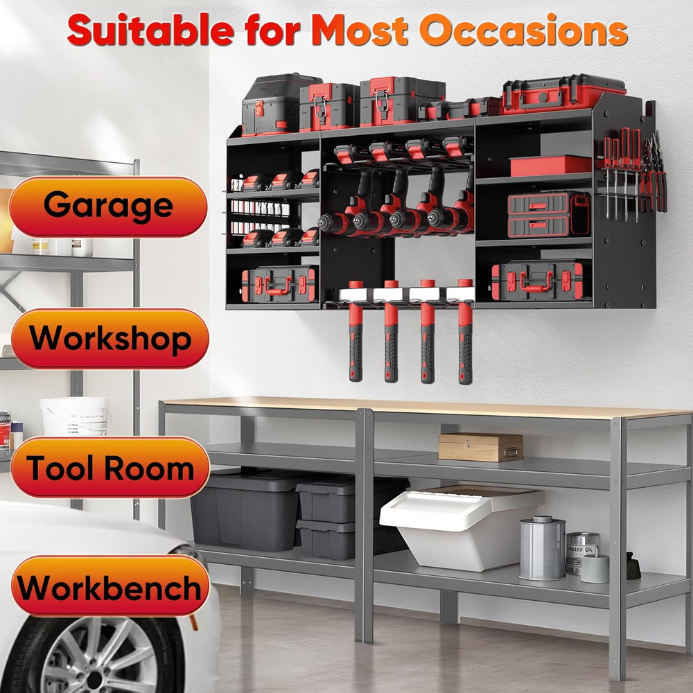 Upgrade Large Power Tool Organizer Wall Mount, Cordless Tool Storage Rack with 8