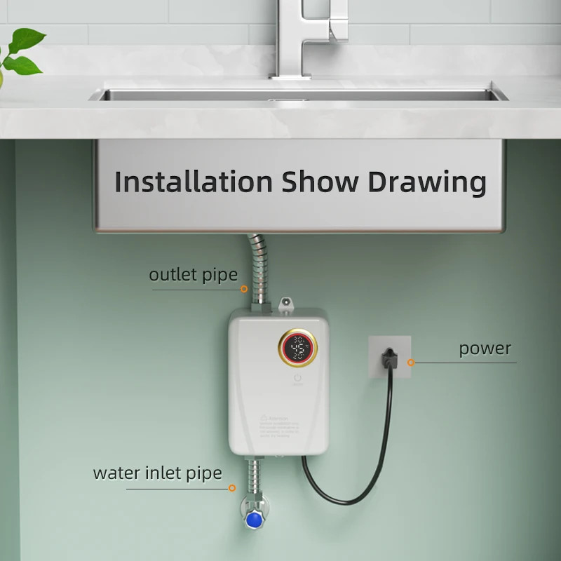 Electric Water Heater Bathroom Kitchen Wall Mounted Instant Heating Water Heater