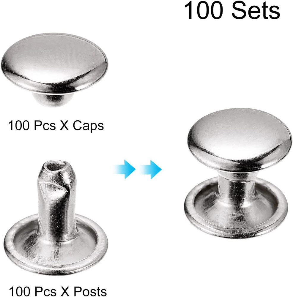 100 Sets Leather Rivets, 9Mm Double Cap Rivets 8Mm Height Metal Studs Rivet for