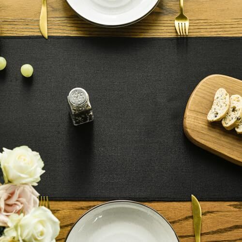 Tassel Table Runner, Halloween Linen Blend 13" x 72", Table Runner Black