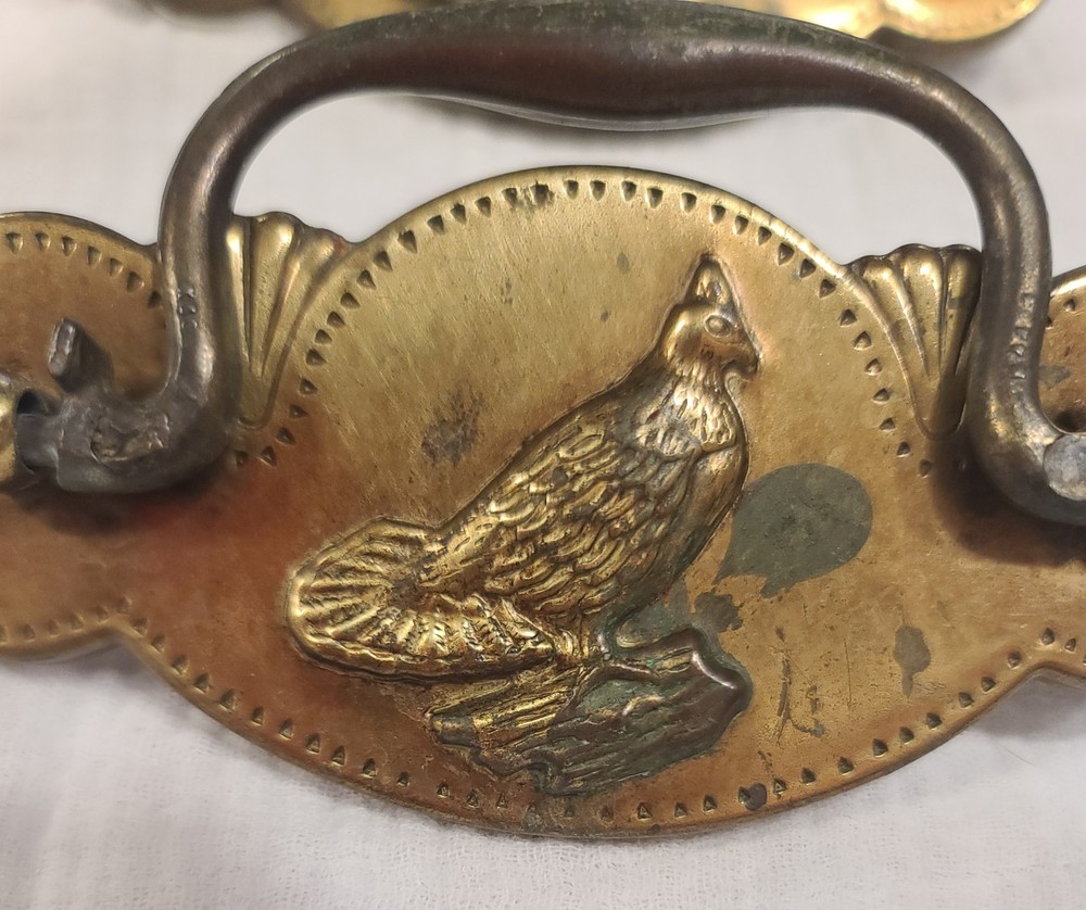 2 Vintage Ornamental Brass Drawer Pulls With Grouse Birds
