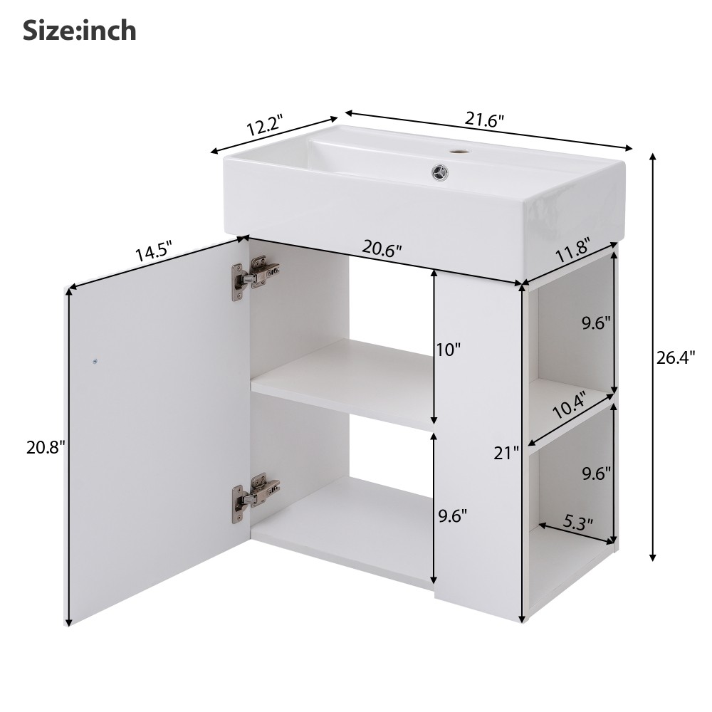 21.6in Modern Floating Bathroom Vanity W Ceramic Basin