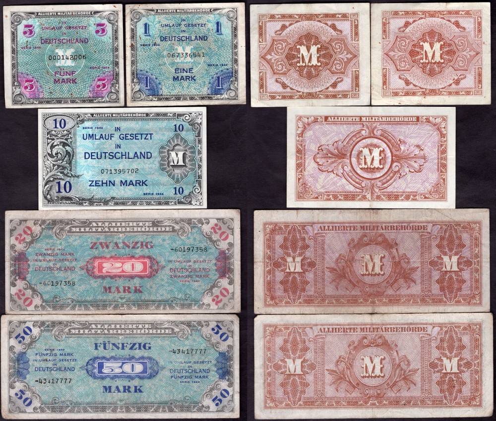 Germany. Allied Currency. Five Banknotes, details below.