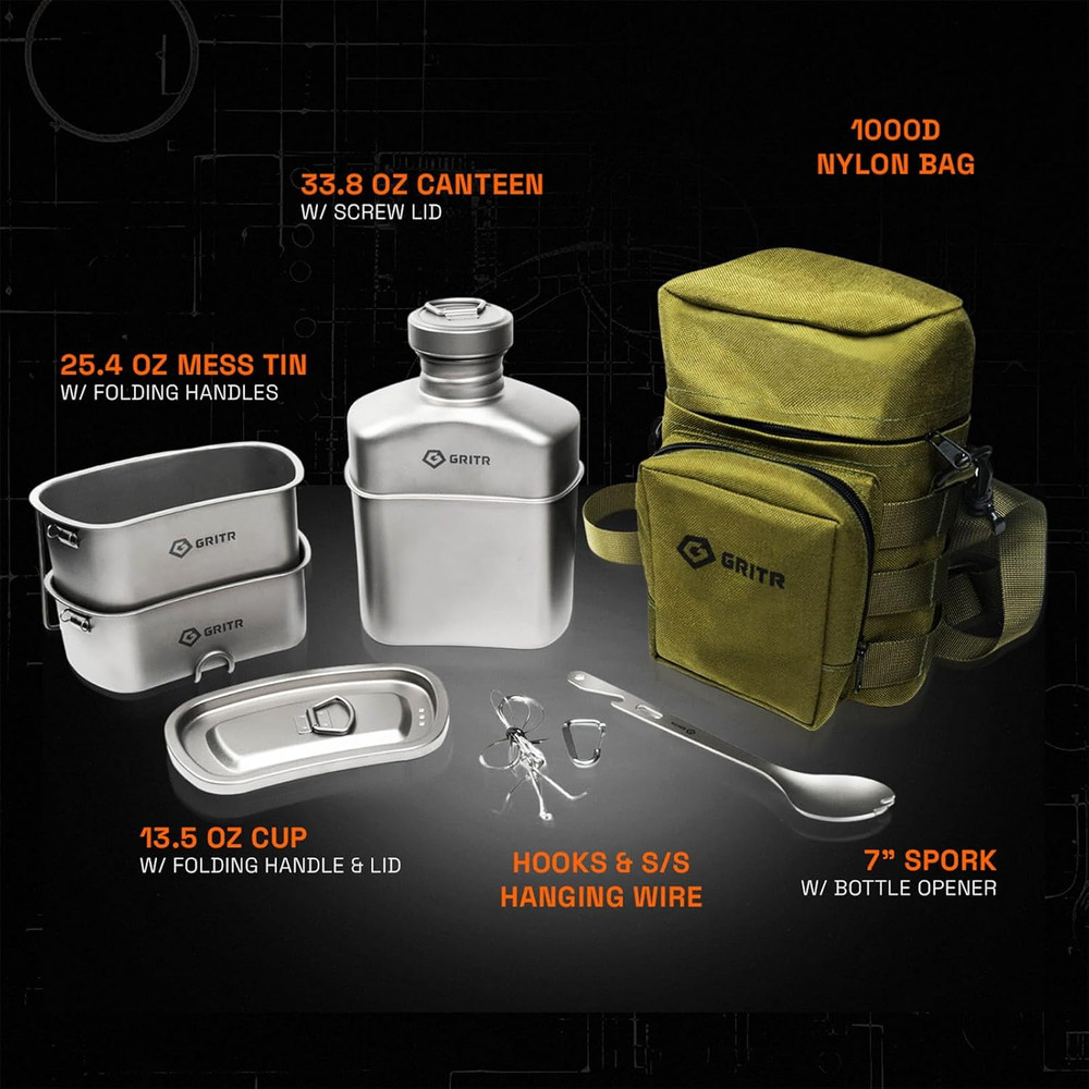 Titanium Canteen Mess Kit | Compact Portable Camping Open Fire Cookware Set for