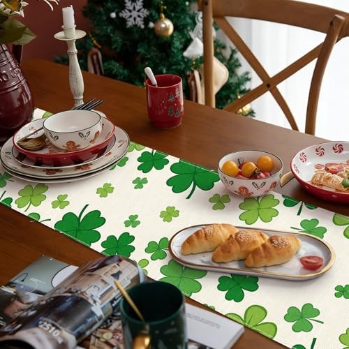 St. Patrick's Day Table Runner,Spring Holiday Kitchen Dining Table Shamrock