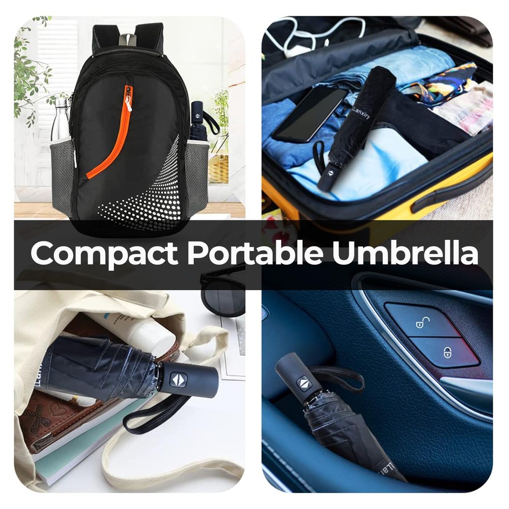 LLanxiry Compact Travel Umbrella, 44" Canopy, Automatic Open/Close Windproof ...