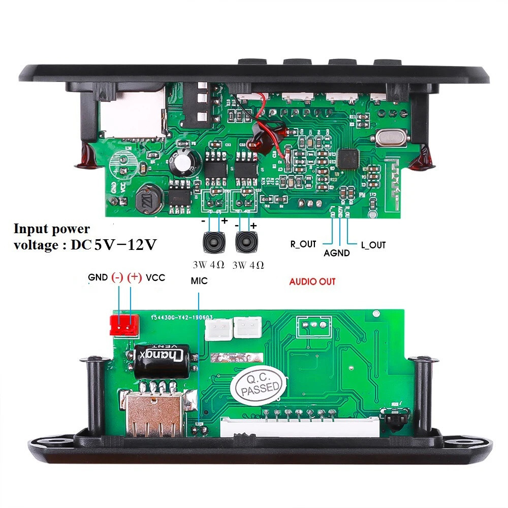 2x25W Amplifier Decoder Board Bluetooth 5.0 Car MP3 Player USB U Disk Recording