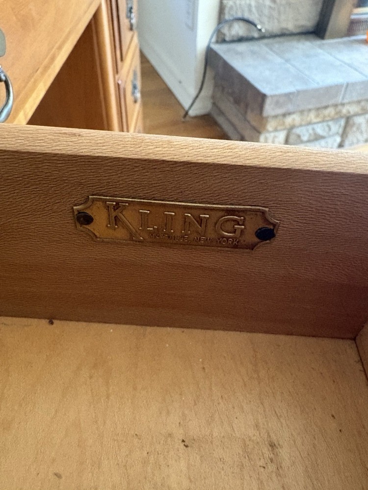 Kling Vintage Solid Maple Wood Carved Pedestal Desk Brass Pulls Marshall Fields